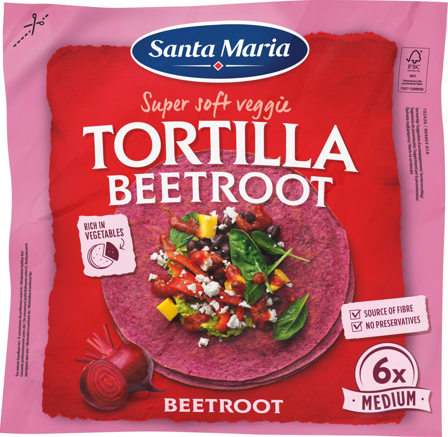 Santa Maria Veggie tortilla červená řepa, 6 ks