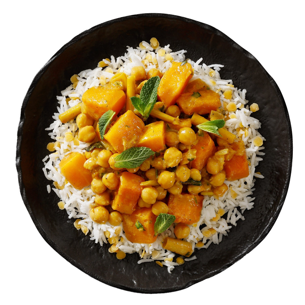 Authentic Dýňové kari s cizrnou, s basmati rýží a červenou čočkou