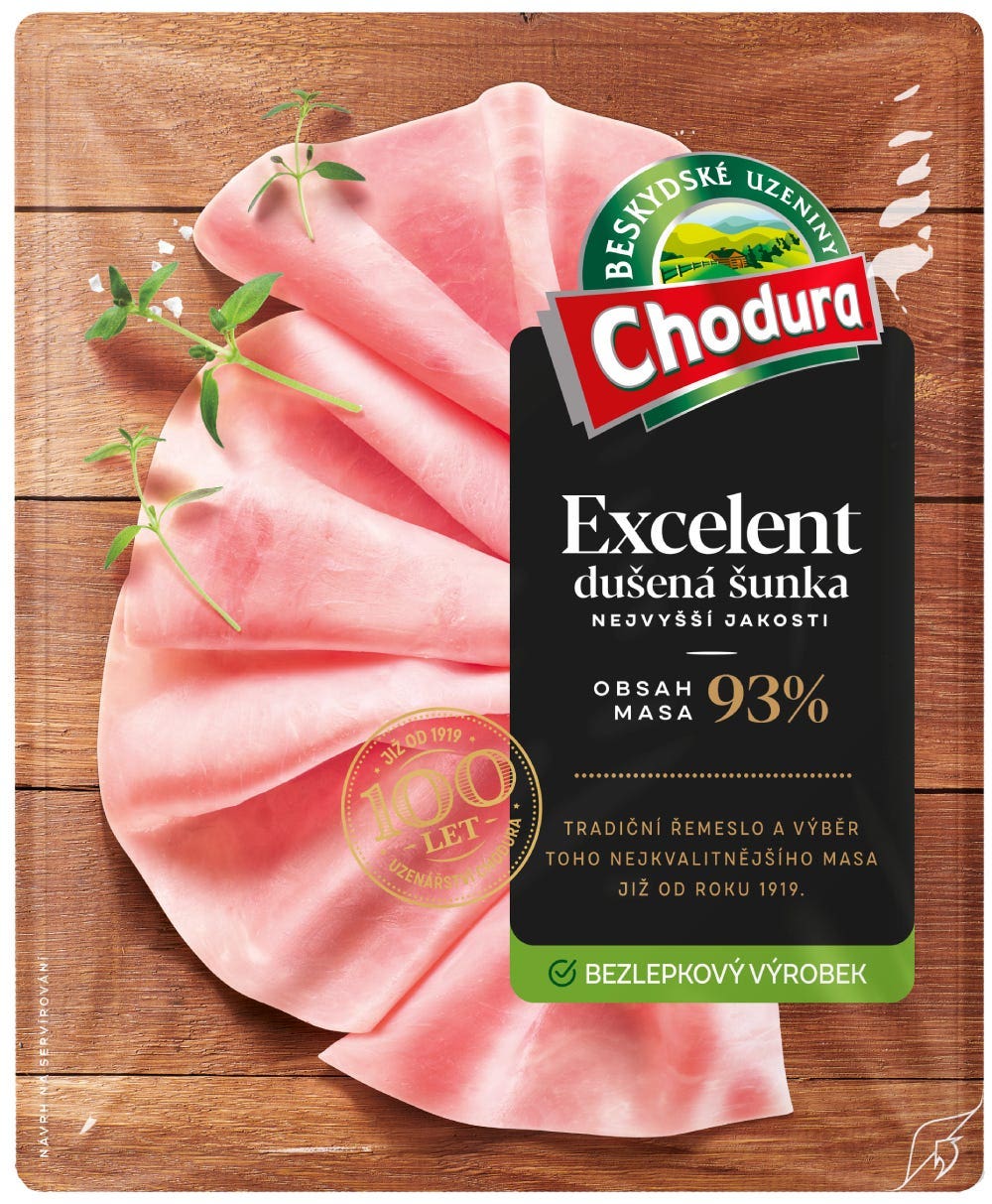 Chodura Dušená šunka Excellent nejvyšší jakosti plátky (93% masa)