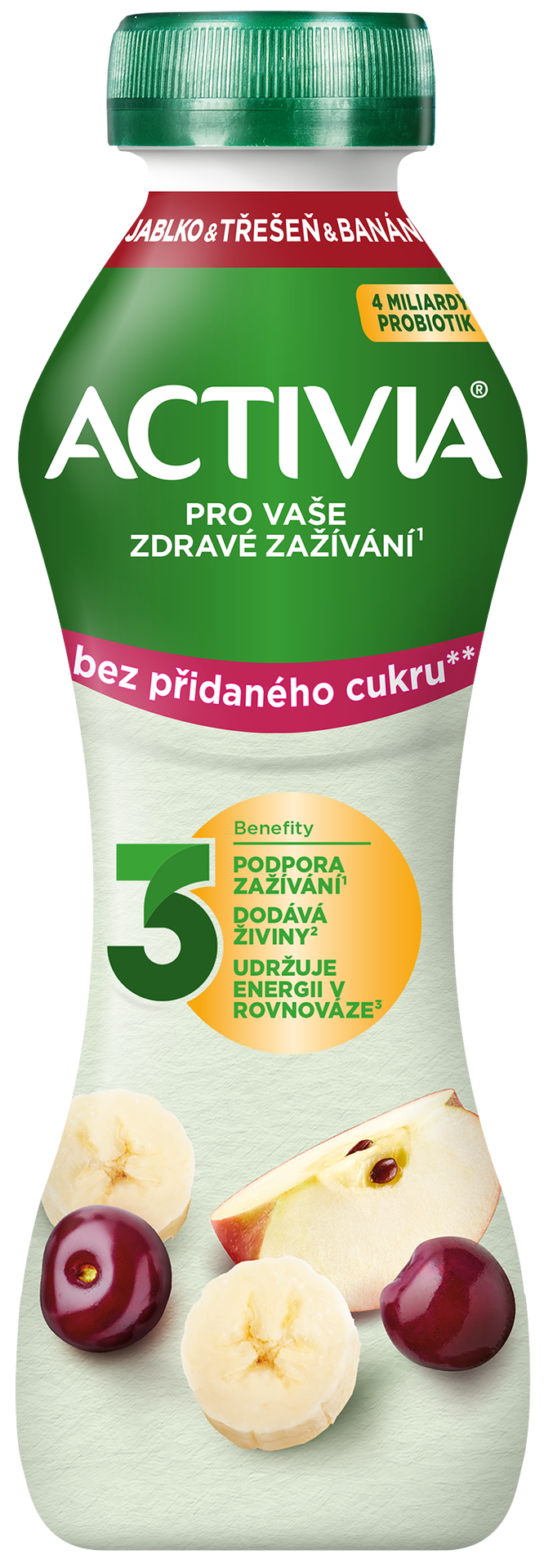Activia Probiotický jogurtový nápoj jablko, třešeň a banán