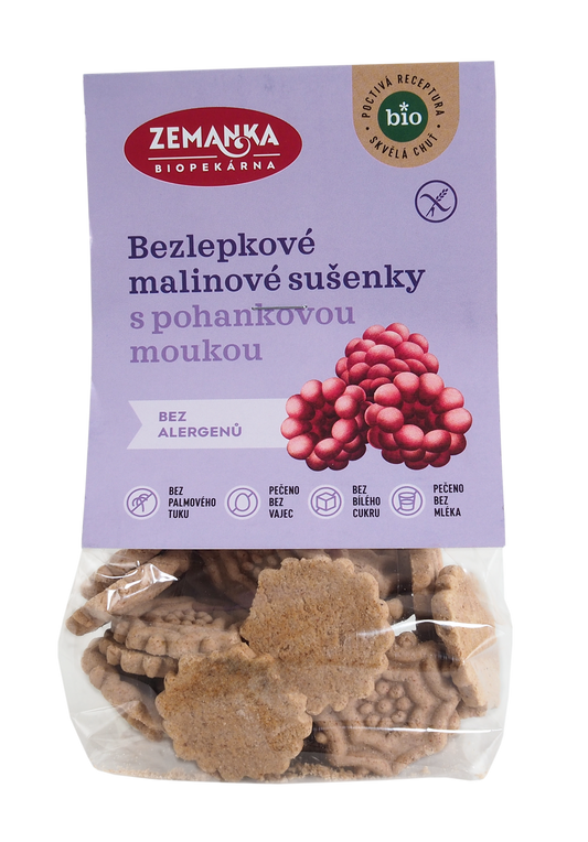 Biopekárna Zemanka BZL06 Bezlepkové pohankovo-malinové bio sušenky