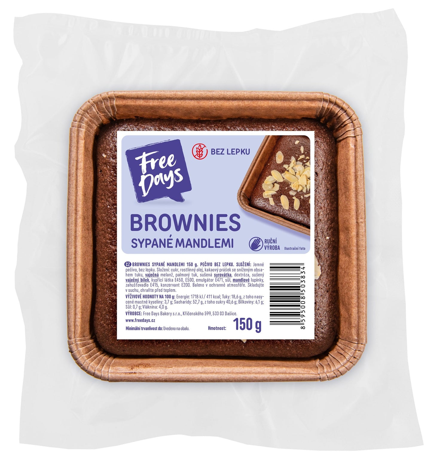 FreeDays Brownies sypané mandlemi, bez lepku