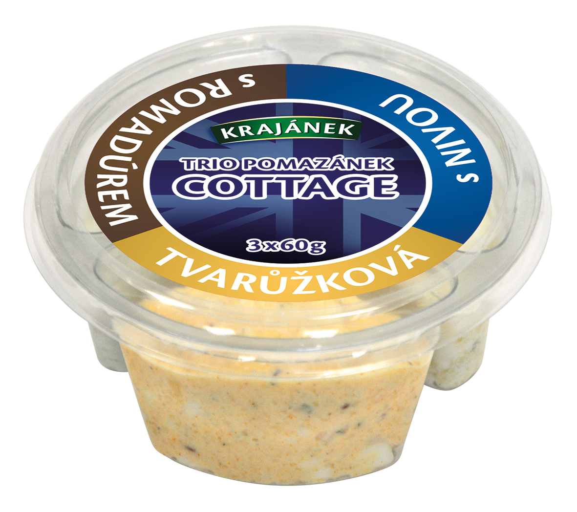 Krajánek TRIO pomazánek cottage sýrový mix (s romadurem, s nivou, tvarůžková),  3x60g